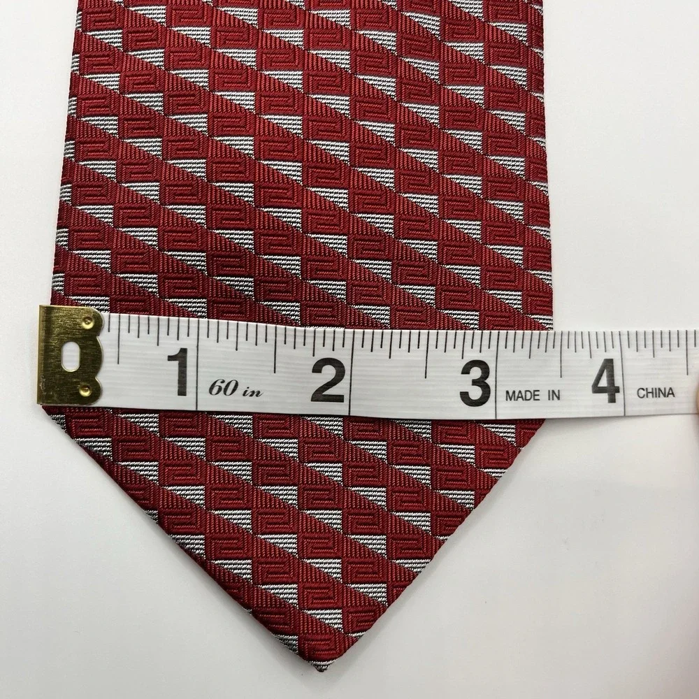 VERSACE Tie Geometric Print *FLAW* Burgundy/Silver Silk